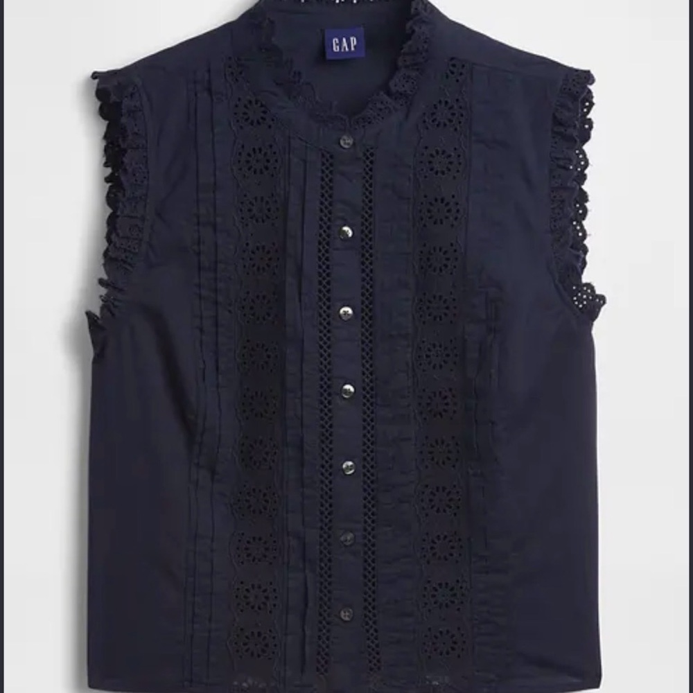 GAP Navy Sleeveless Eyelet Button-Front Blouse